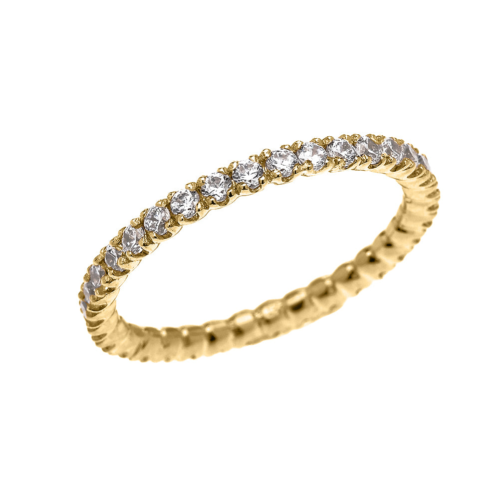 Gold 1.5 Carat Cubic Zirconia Stackable Wedding Band