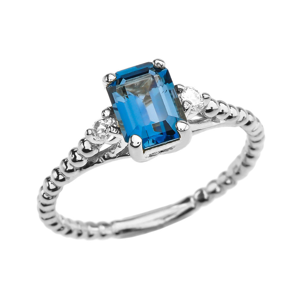Gold 1.5 Carat Emerald Cut London Blue Topaz Birthstone Ring with White Topaz, view 2