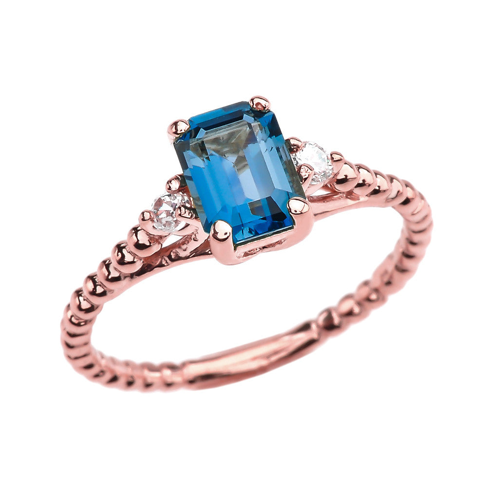 Gold 1.5 Carat Emerald Cut London Blue Topaz Birthstone Ring with White Topaz, view 3