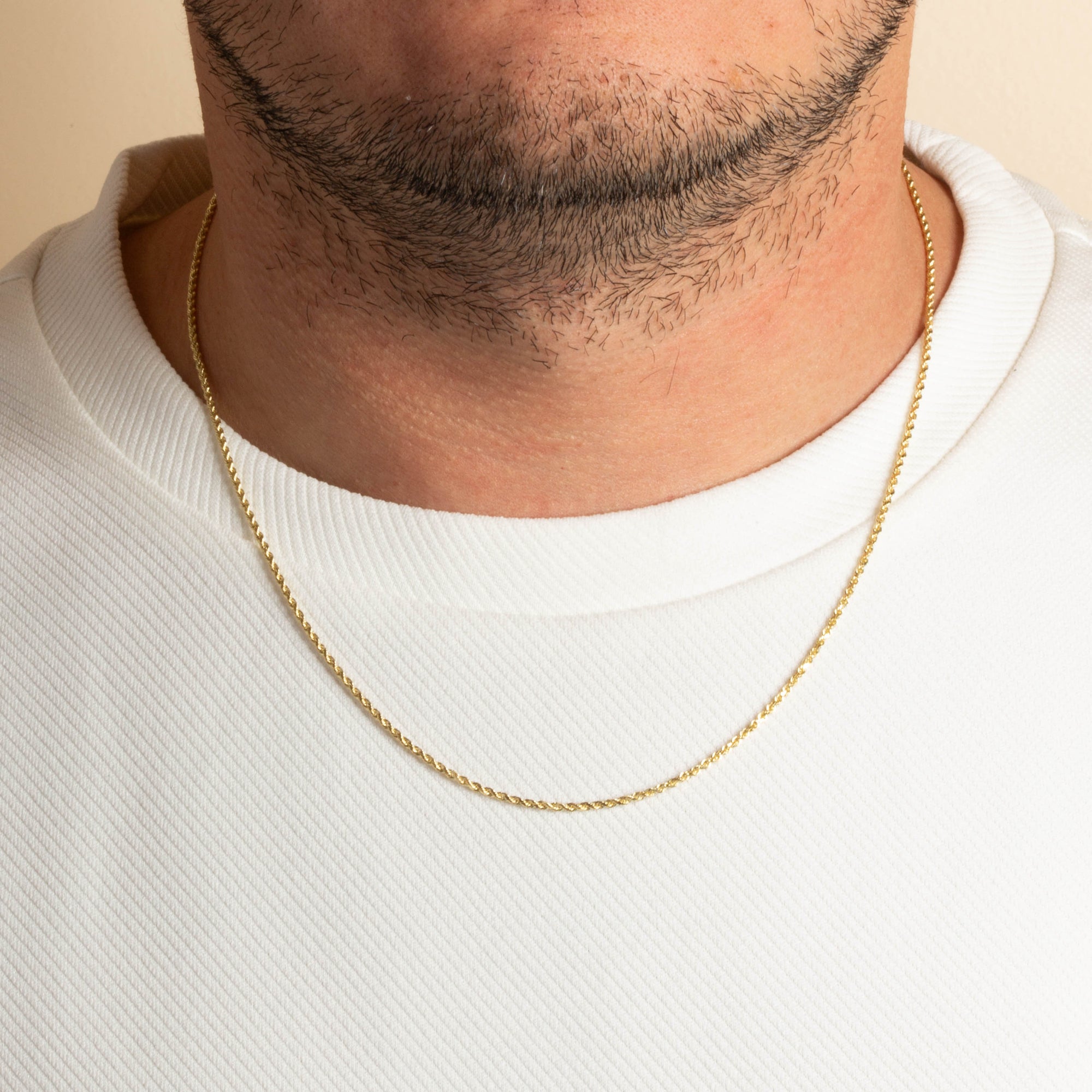 Gold 1.5 mm Diamond Cut Rope Twisted Solid Chain Link Necklace, view 2