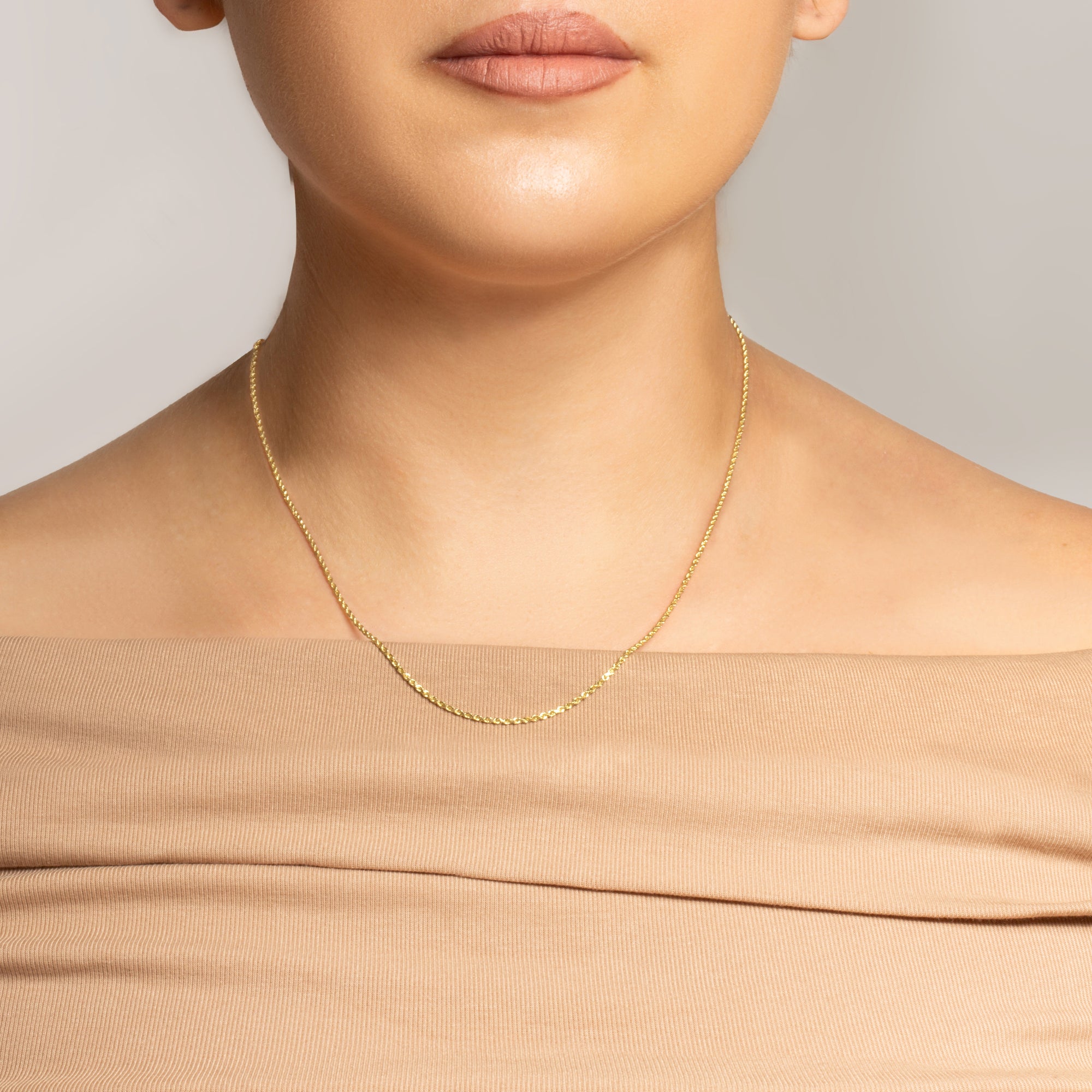 Gold 1.5 mm Diamond Cut Rope Twisted Solid Chain Link Necklace, view 3