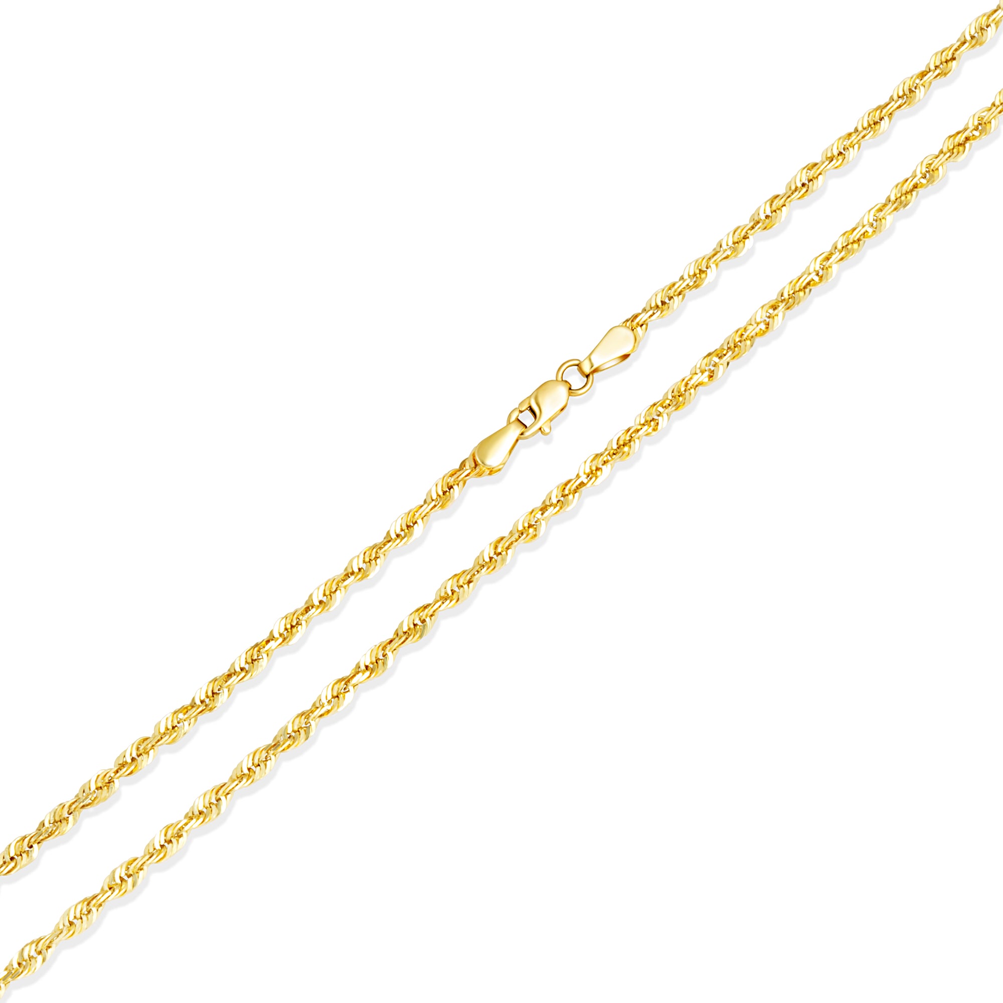 Gold 1.5 mm Diamond Cut Rope Twisted Solid Chain Link Necklace, view 4