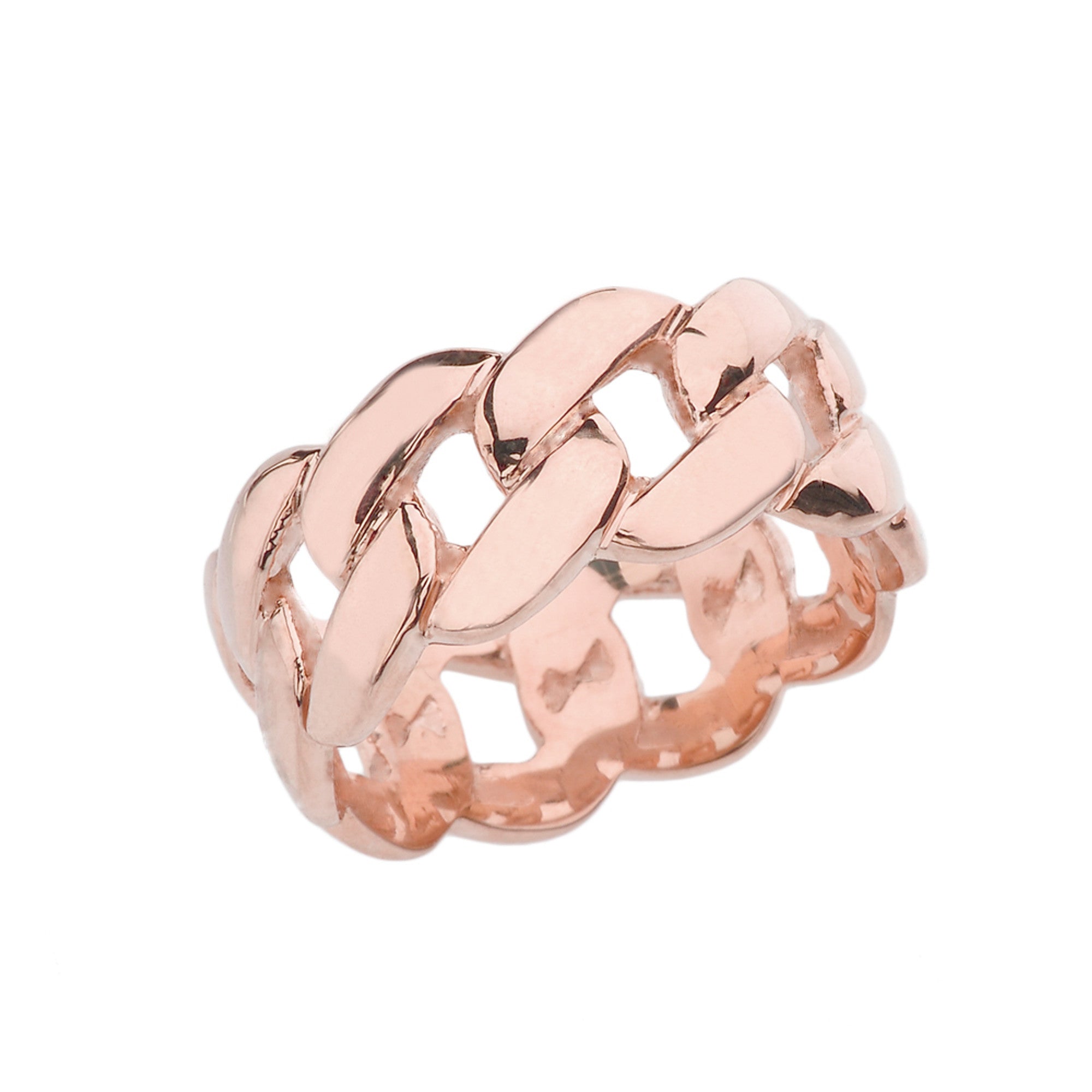 Gold 10 mm Unisex Cuban Link Chain Eternity Band Ring, view 2