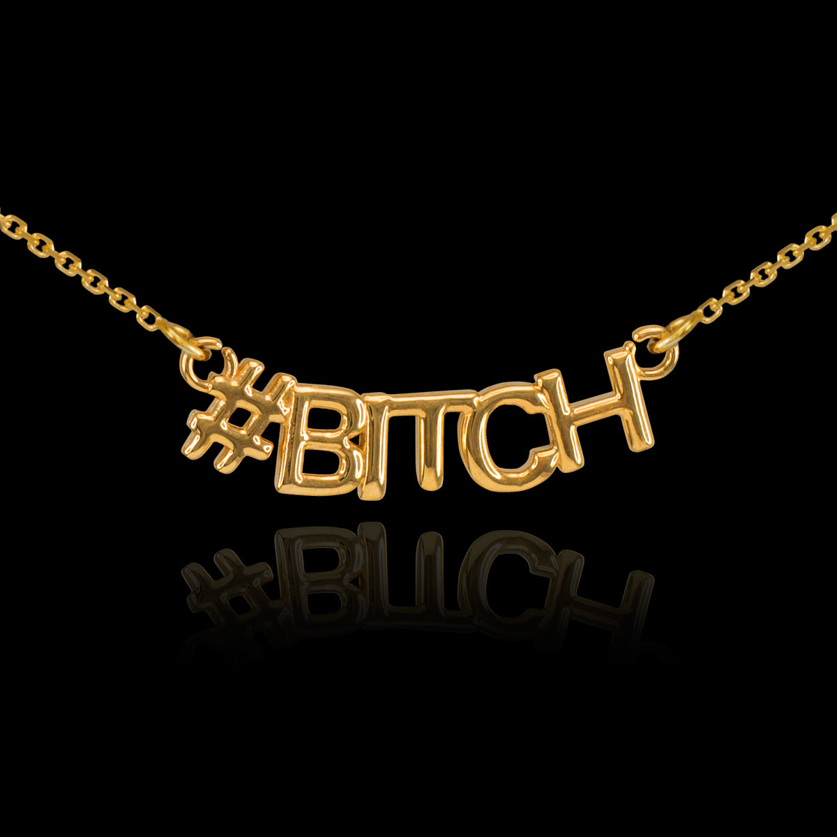 Gold 14K "#BITCH" Hashtag Necklace, view 4