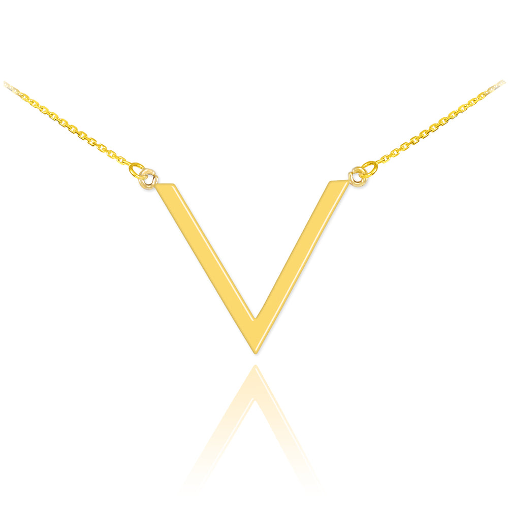 Gold 14K Polished Letter "V" Shaped Initial Chevron Necklace