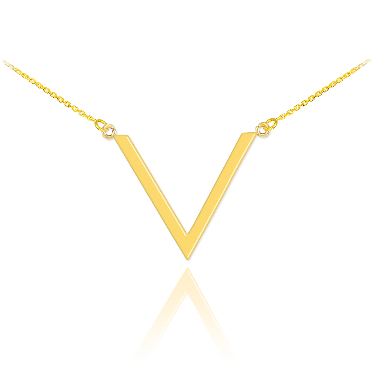 Gold 14K Polished Letter "V" Shaped Initial Chevron Necklace