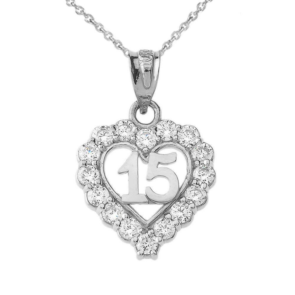 Gold 15 Años Quinceañera Heart Pendant Necklace with Cubic Zirconia, view 5