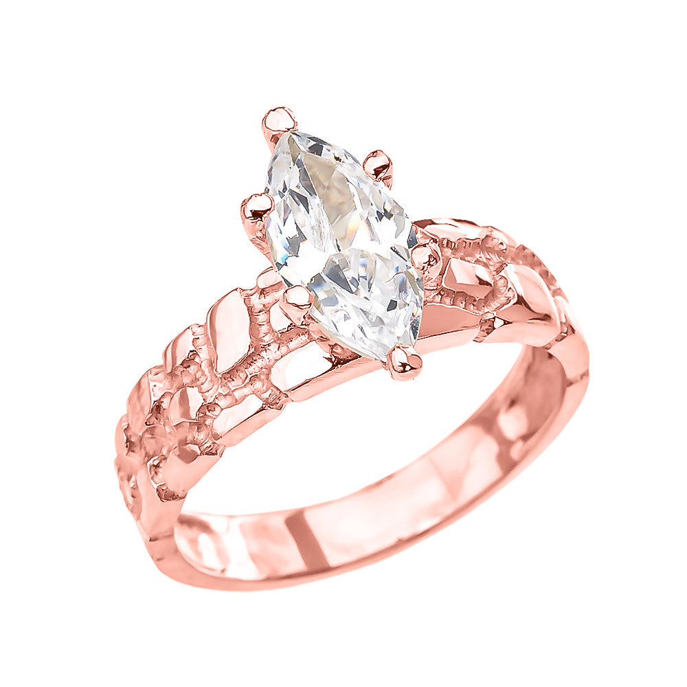Gold 2.5 Carat Marquise CZ Solitaire Nugget Engagement Ring, view 2
