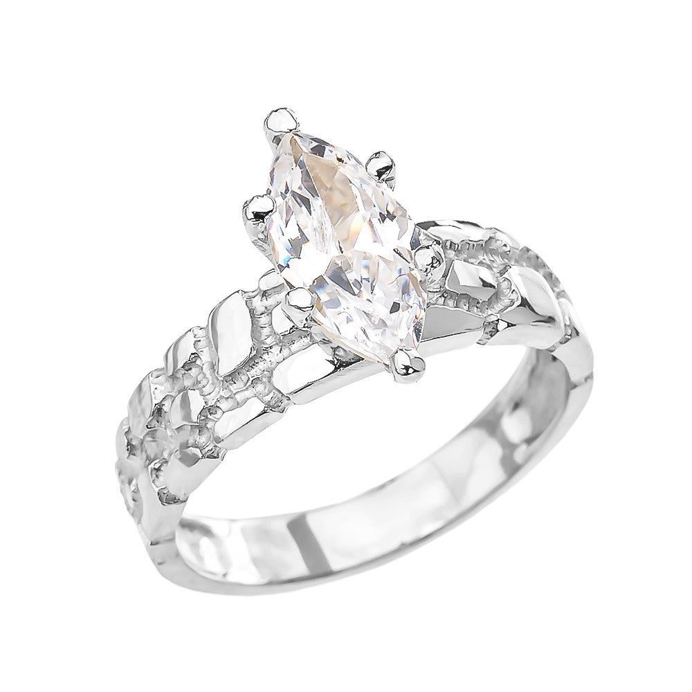 Gold 2.5 Carat Marquise CZ Solitaire Nugget Engagement Ring, view 3