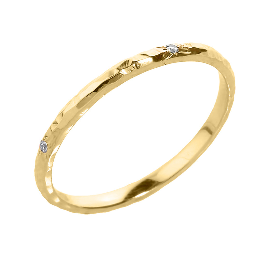 Gold 2 mm Hammered Stackable Diamond Ring