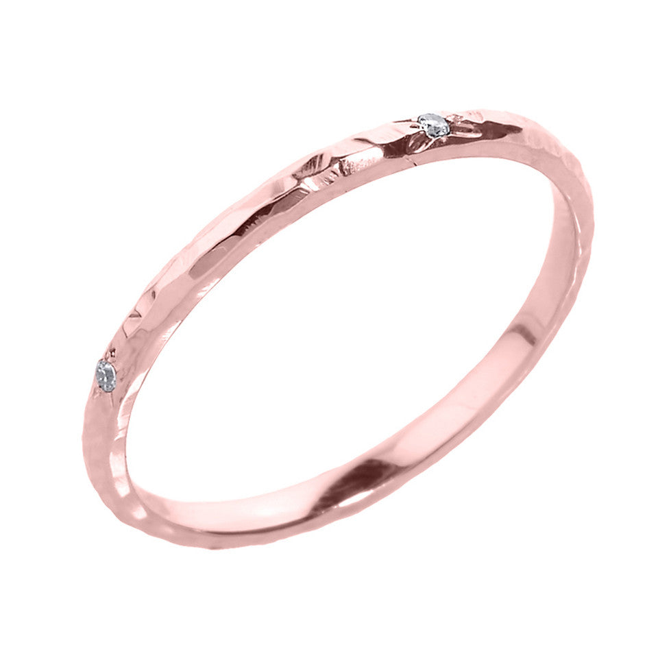 Gold 2 mm Hammered Stackable Diamond Ring, view 2