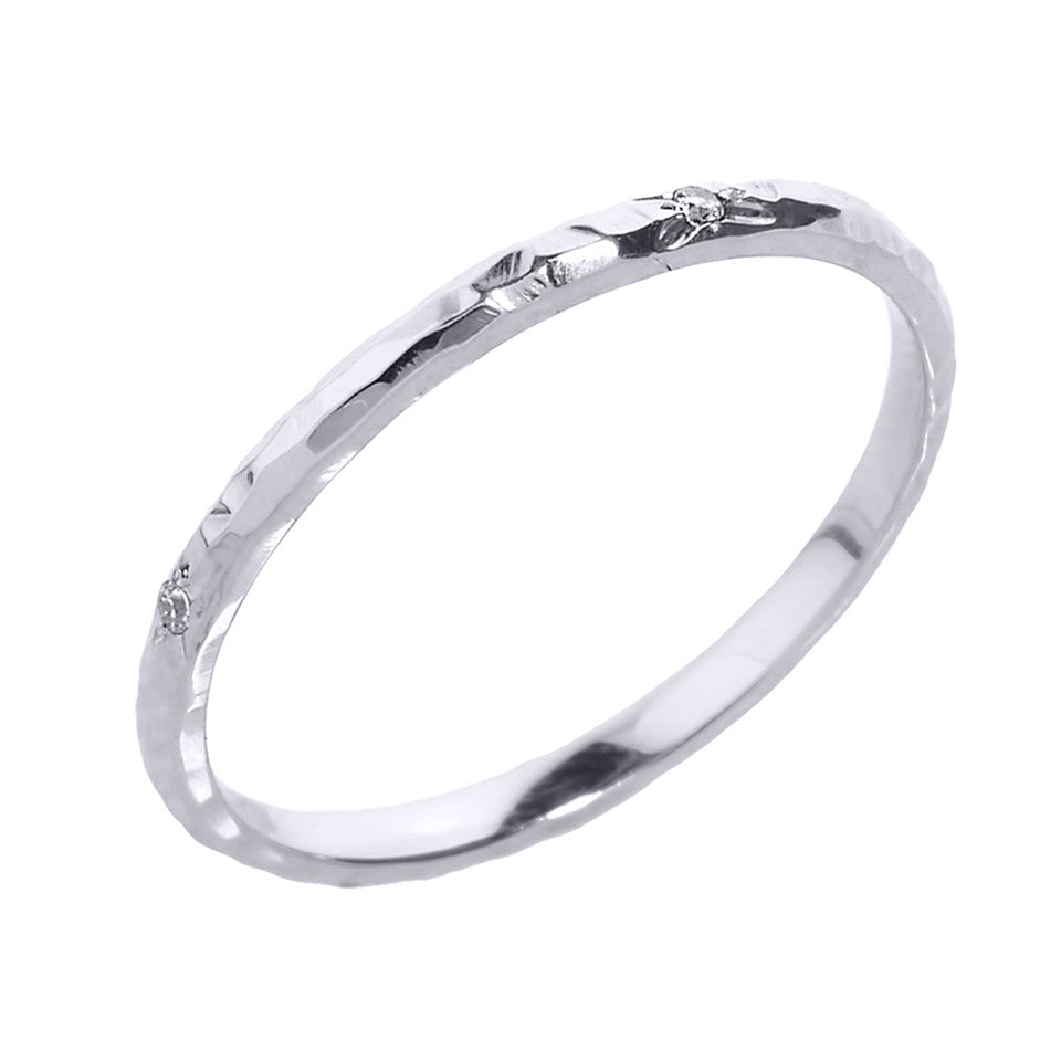 Gold 2 mm Hammered Stackable Diamond Ring, view 3