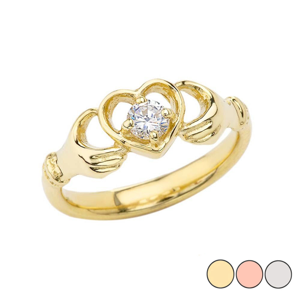 Gold.20ct Diamond Claddagh Heart Crown Ring