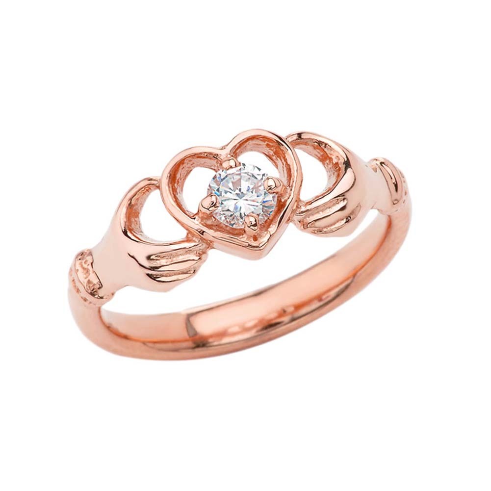 Gold.20ct Diamond Claddagh Heart Crown Ring, view 2
