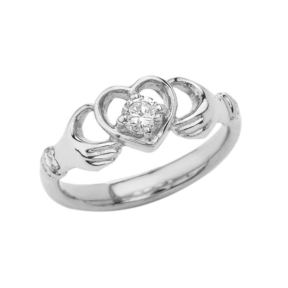 Gold.20ct Diamond Claddagh Heart Crown Ring, view 3
