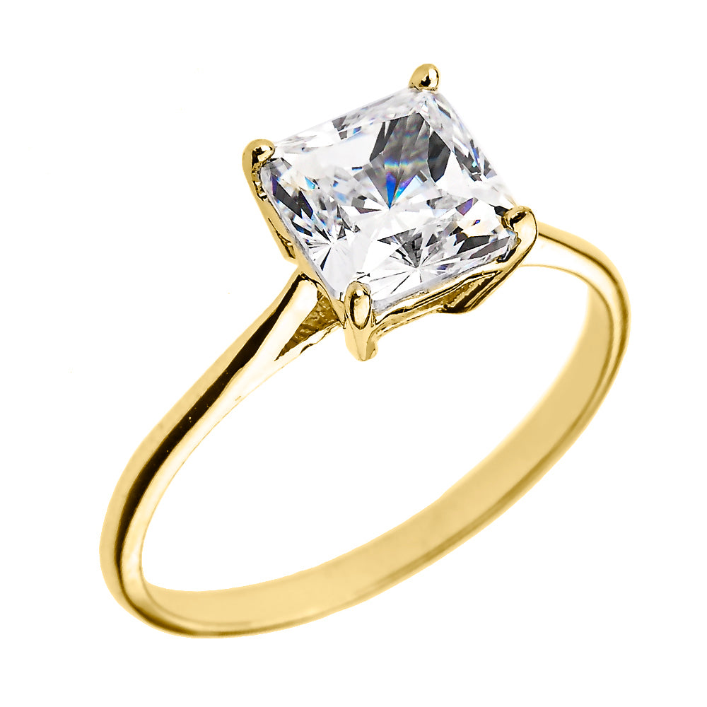 Gold 3.00 ct Princess Cut CZ Dainty Solitaire Engagement Ring