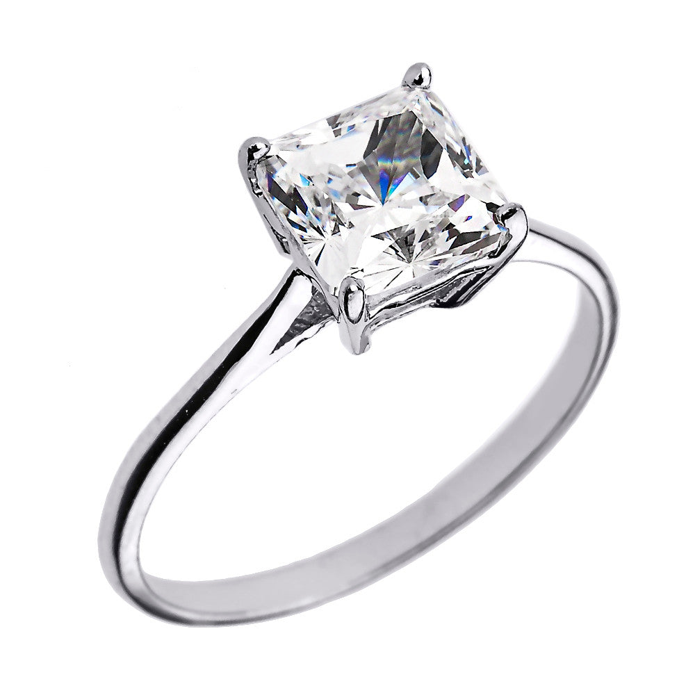 Gold 3.00 ct Princess Cut CZ Dainty Solitaire Engagement Ring, view 3