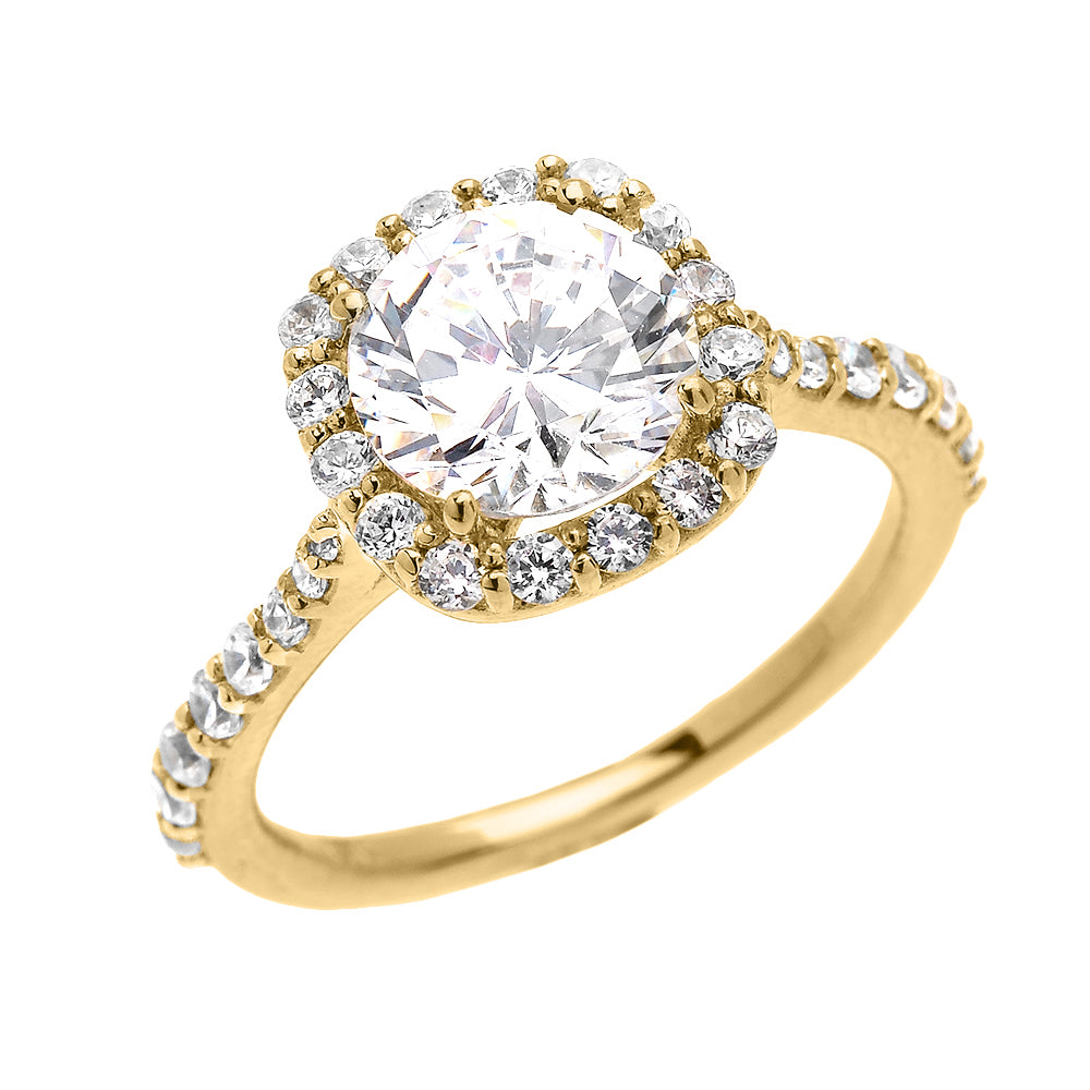 Gold 3 Carat Cubic Zirconia Halo Engagement Ring