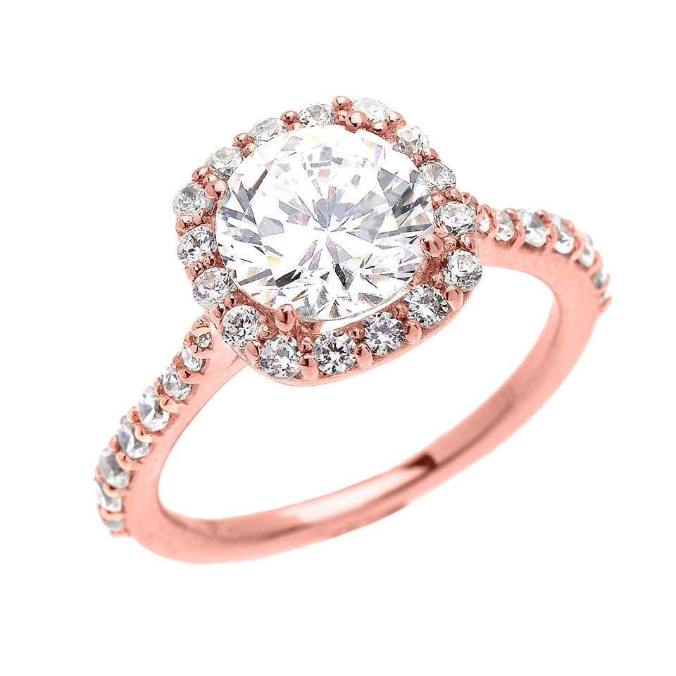 Gold 3 Carat Cubic Zirconia Halo Engagement Ring, view 4