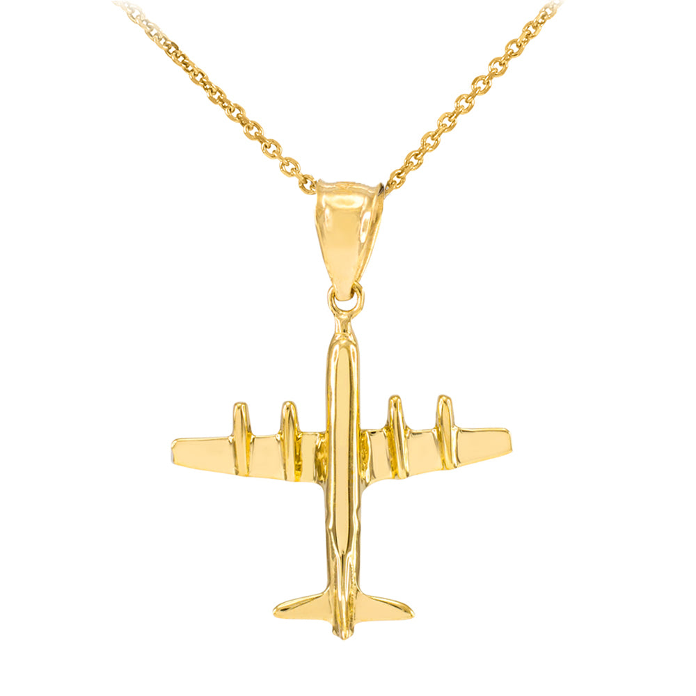 Gold 3D Airplane Pendant Necklace