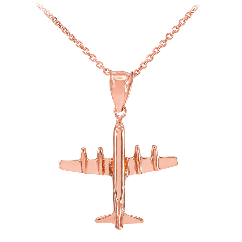 Gold 3D Airplane Pendant Necklace, view 2