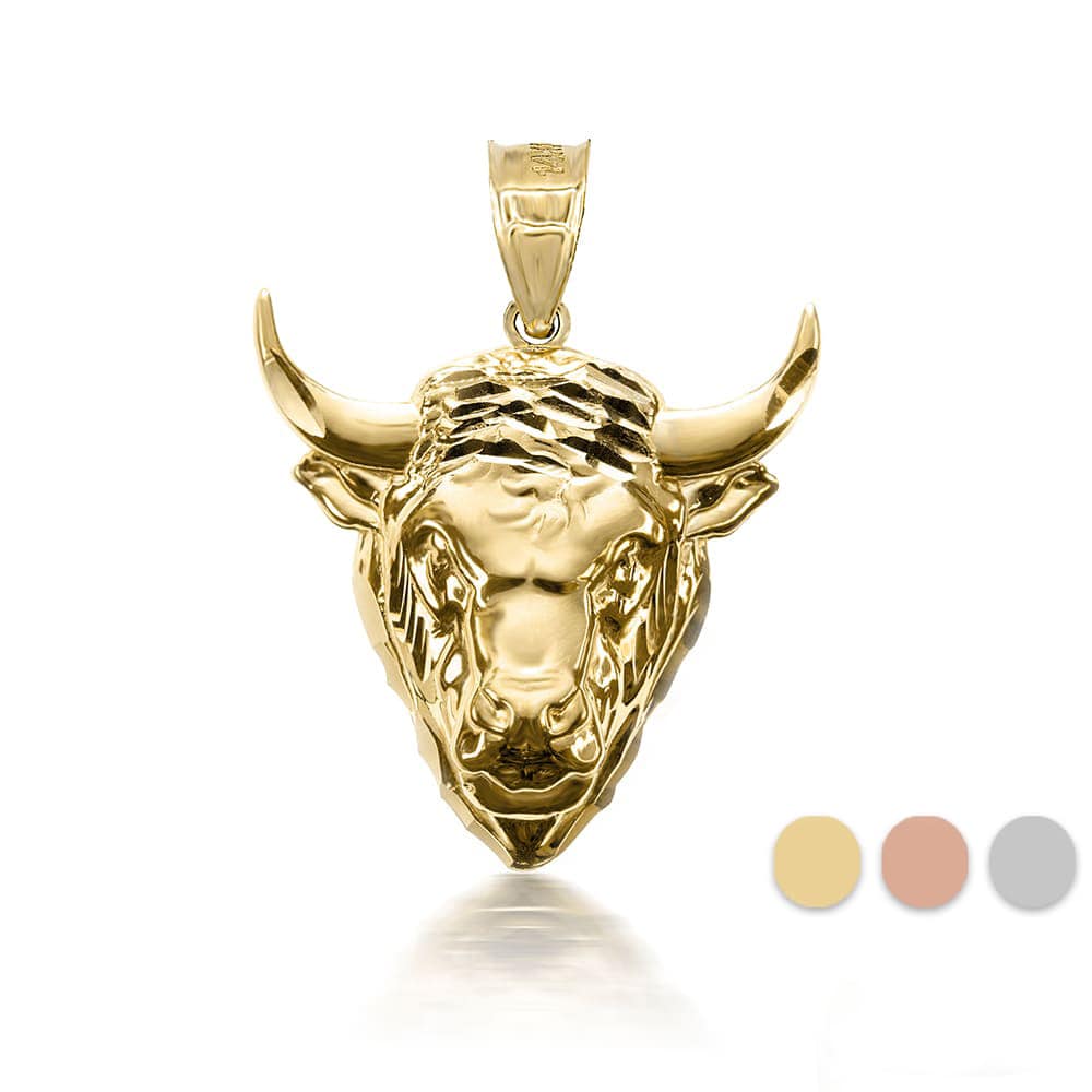 Gold 3D Bull Head Caged Back Pendant Necklace