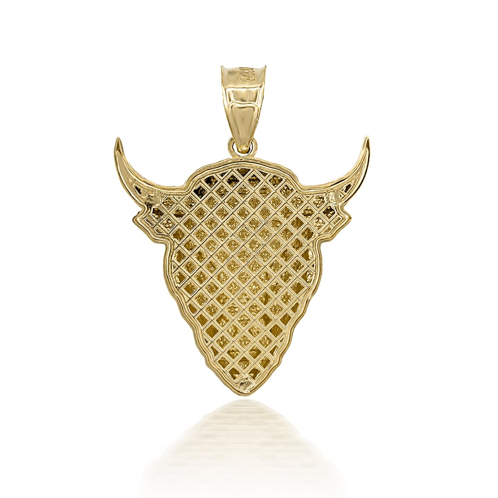 Gold 3D Bull Head Caged Back Pendant Necklace, view 2