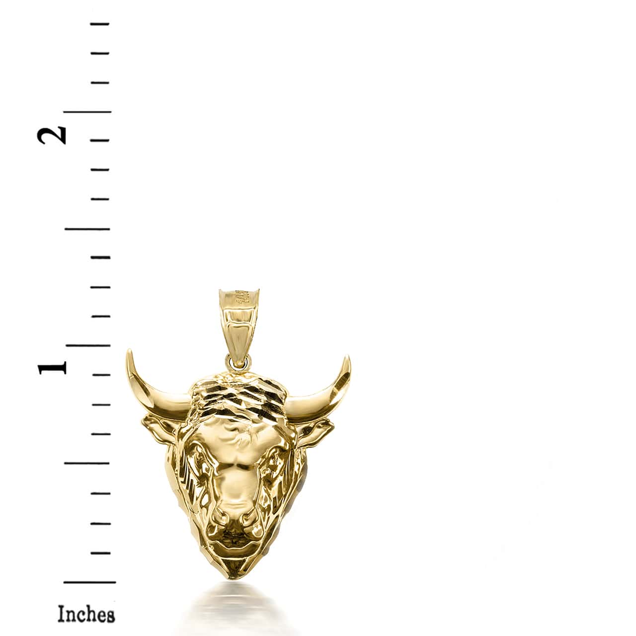 Gold 3D Bull Head Caged Back Pendant Necklace, view 3