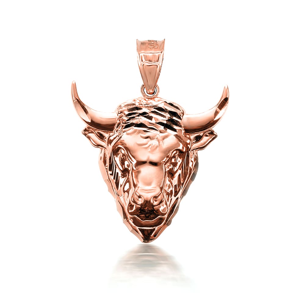 Gold 3D Bull Head Caged Back Pendant Necklace, view 6