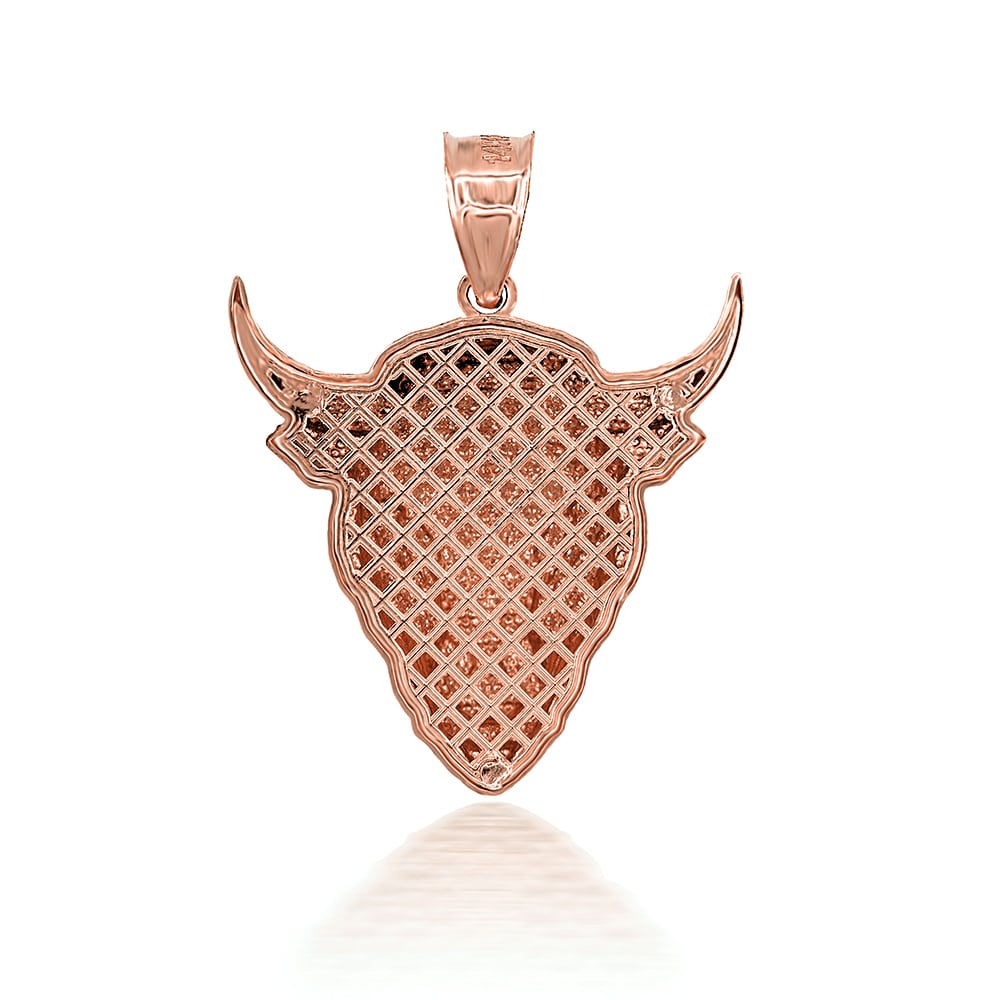 Gold 3D Bull Head Caged Back Pendant Necklace, view 7