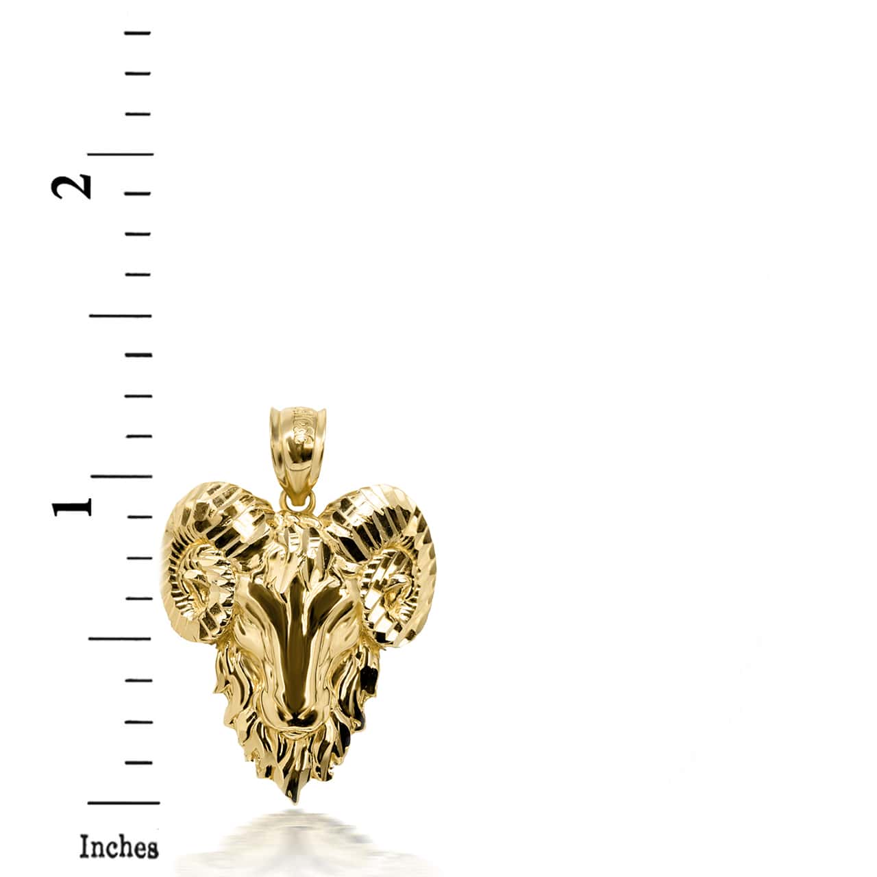 Gold 3D Diamond Cut Ram Head Bighorn Mountain Sheep Caged Back Pendant Necklace, view 3
