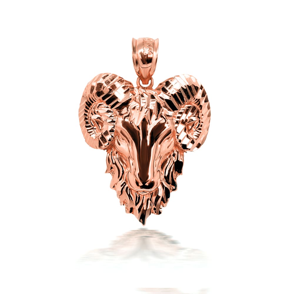 Gold 3D Diamond Cut Ram Head Bighorn Mountain Sheep Caged Back Pendant Necklace, view 6