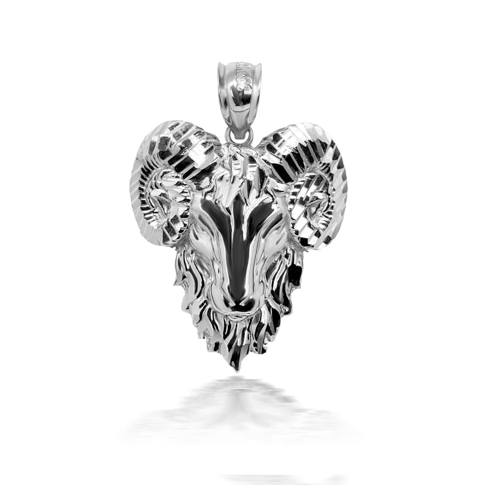 Gold 3D Diamond Cut Ram Head Bighorn Mountain Sheep Caged Back Pendant Necklace, view 9