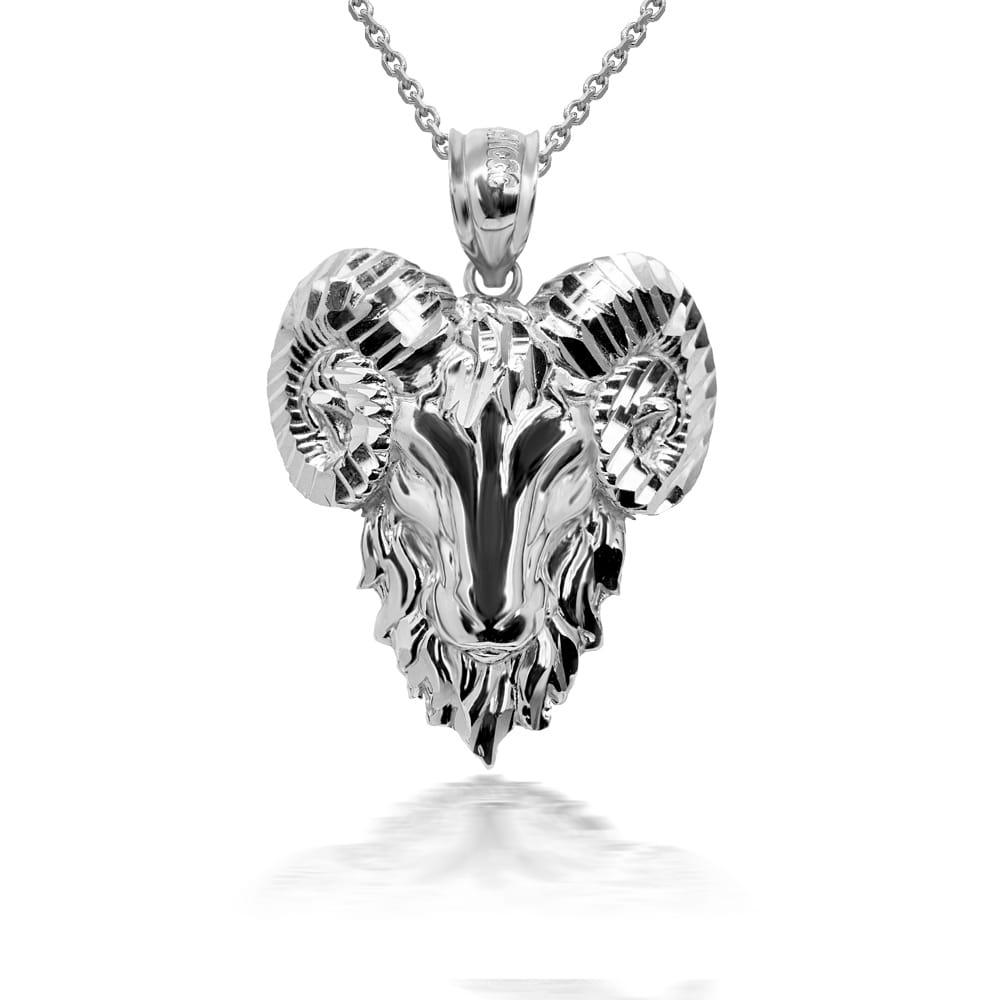 Gold 3D Diamond Cut Ram Head Bighorn Mountain Sheep Caged Back Pendant Necklace, view 11