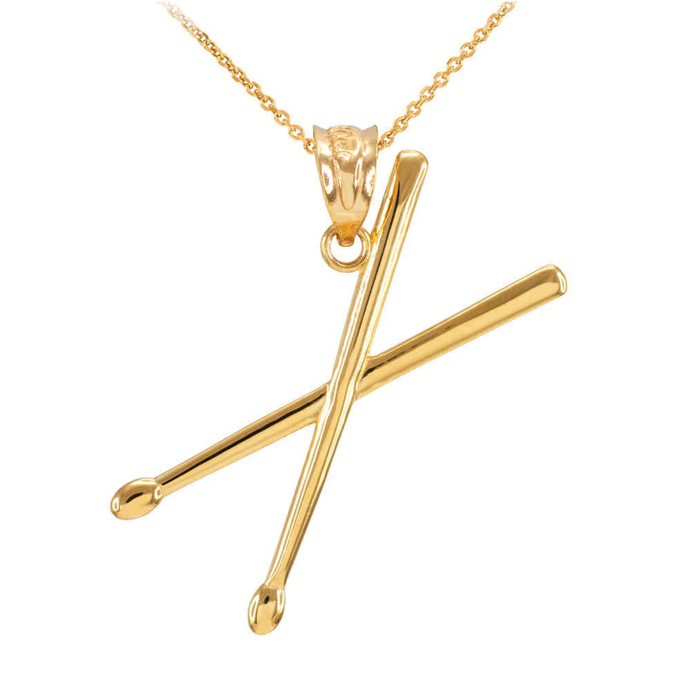 Gold 3D Drum Sticks Pendant Necklace