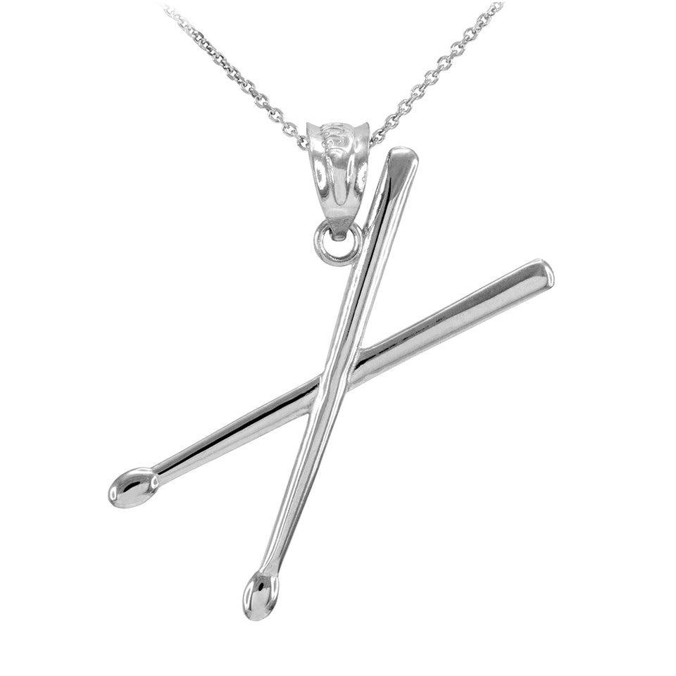 Gold 3D Drum Sticks Pendant Necklace, view 2