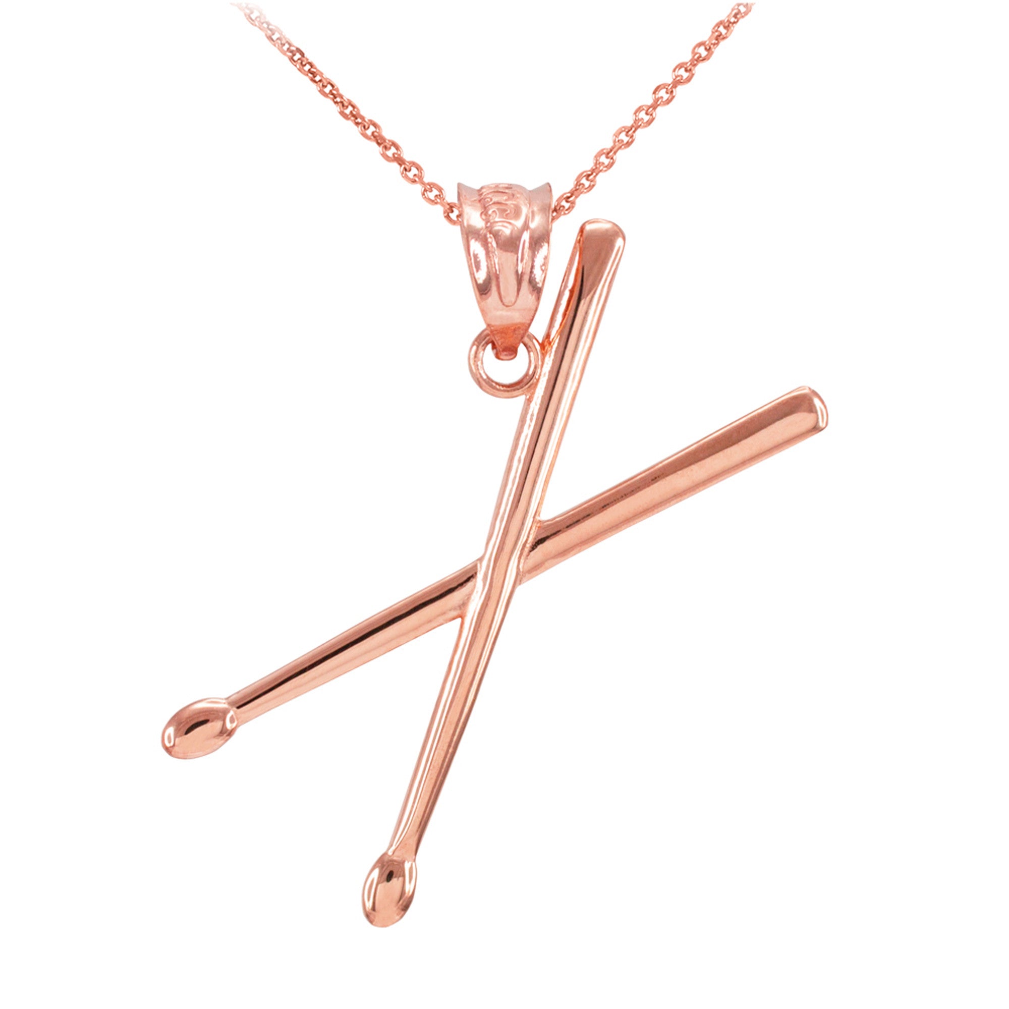 Gold 3D Drum Sticks Pendant Necklace, view 3