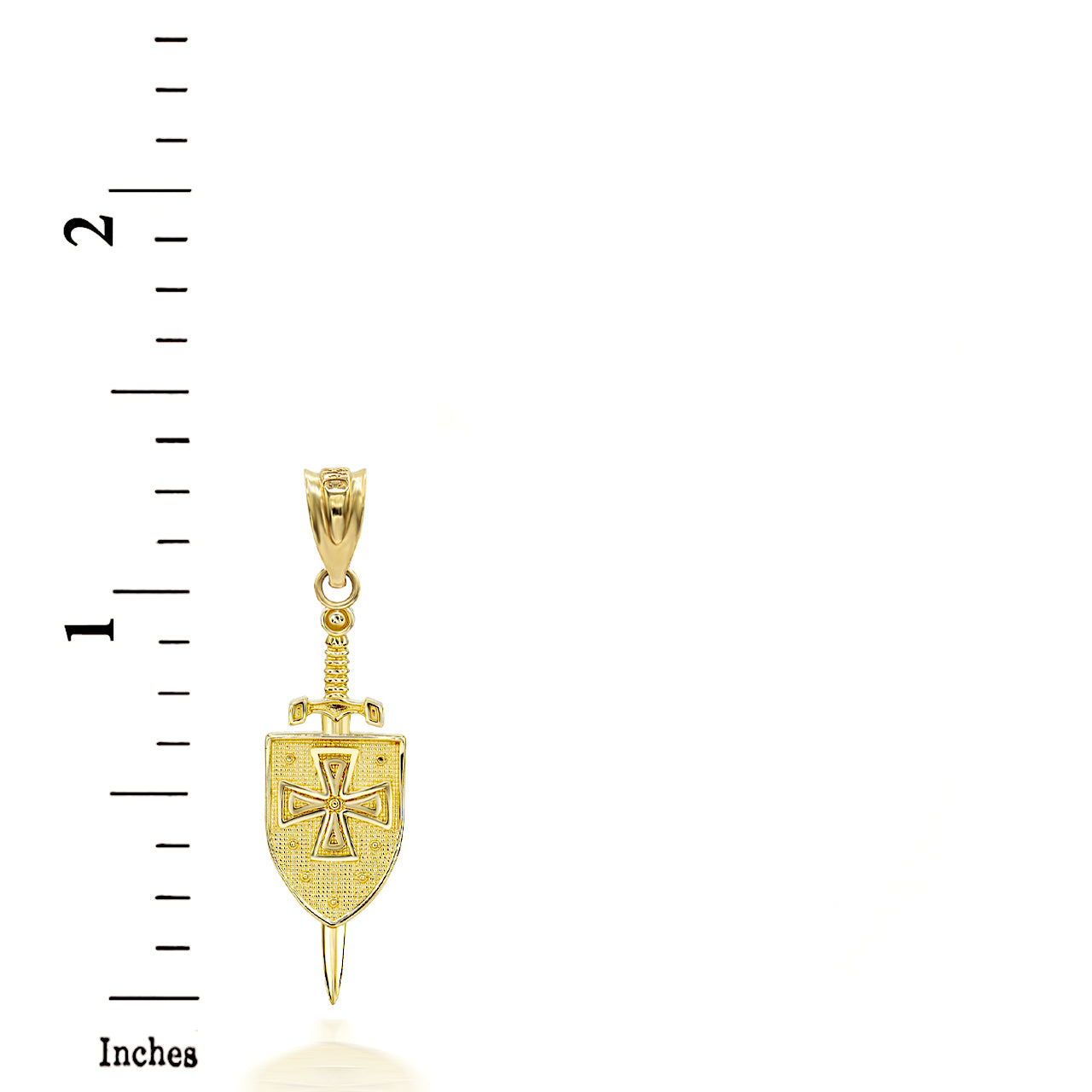 Gold 3D Saint Michael Sword & Shield Cross Pendant Necklace, view 4