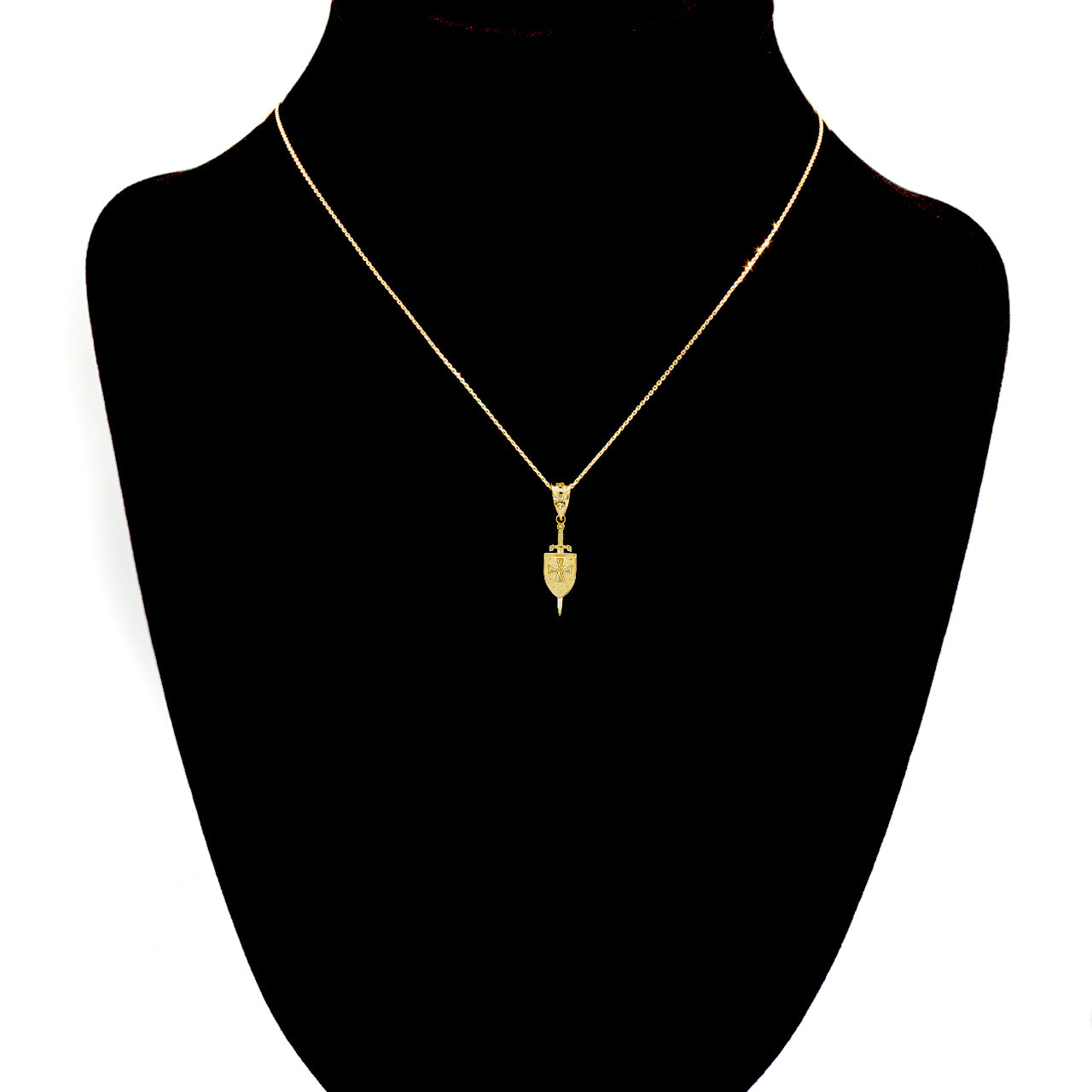 Gold 3D Saint Michael Sword & Shield Cross Pendant Necklace, view 5