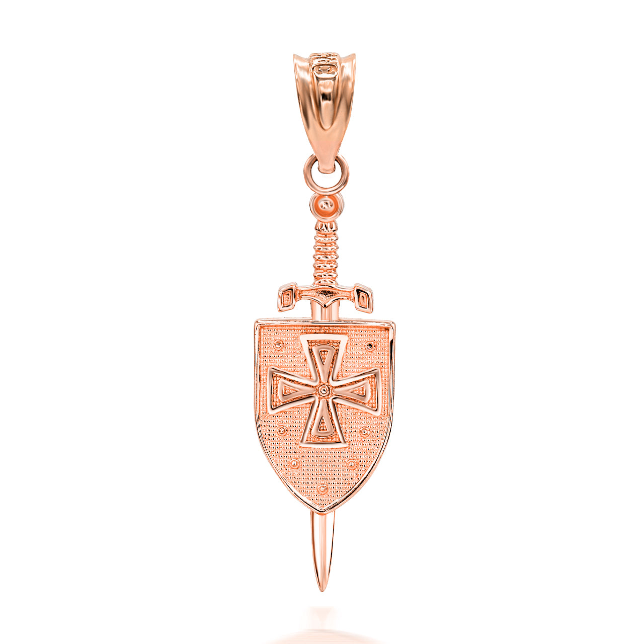 Gold 3D Saint Michael Sword & Shield Cross Pendant Necklace, view 6