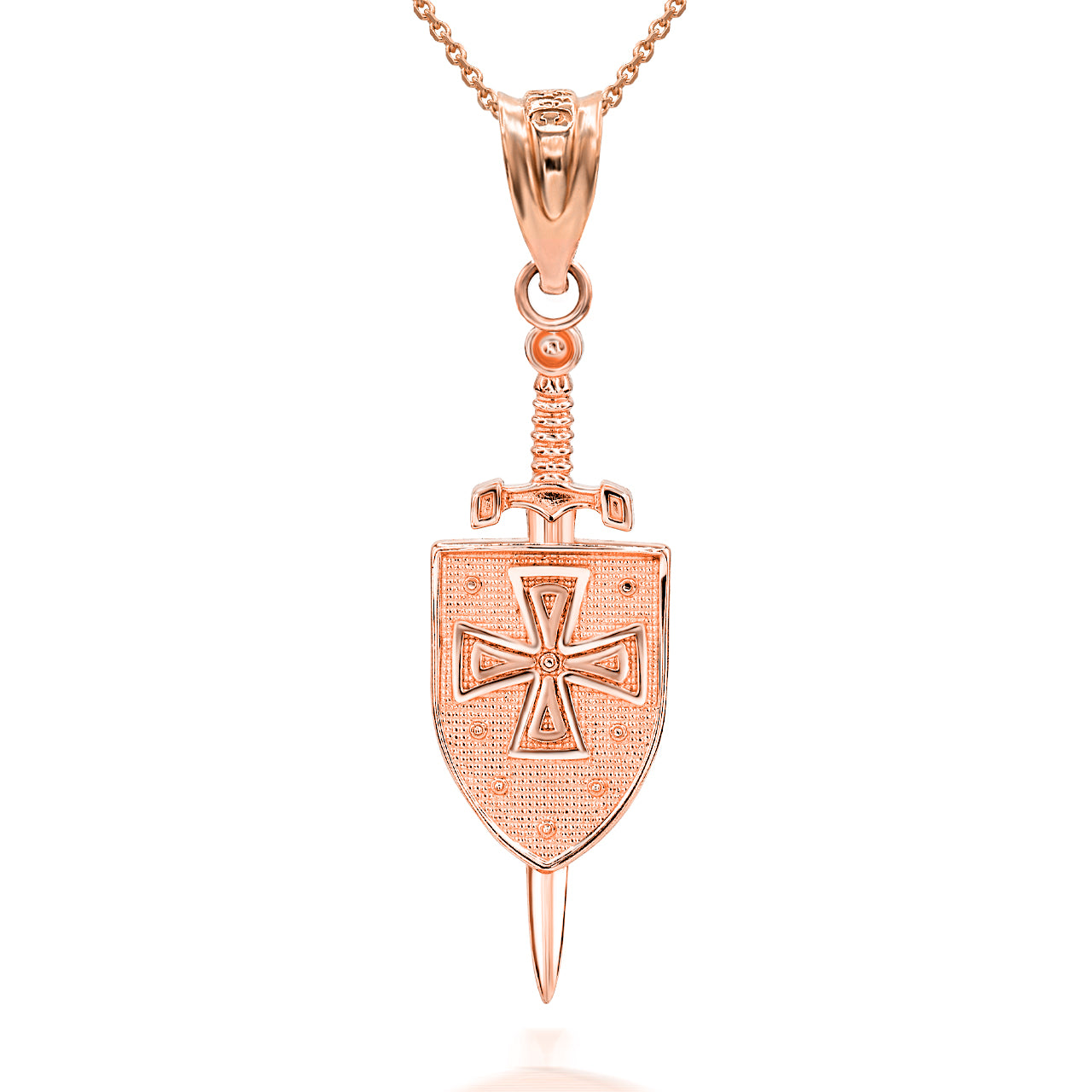 Gold 3D Saint Michael Sword & Shield Cross Pendant Necklace, view 7