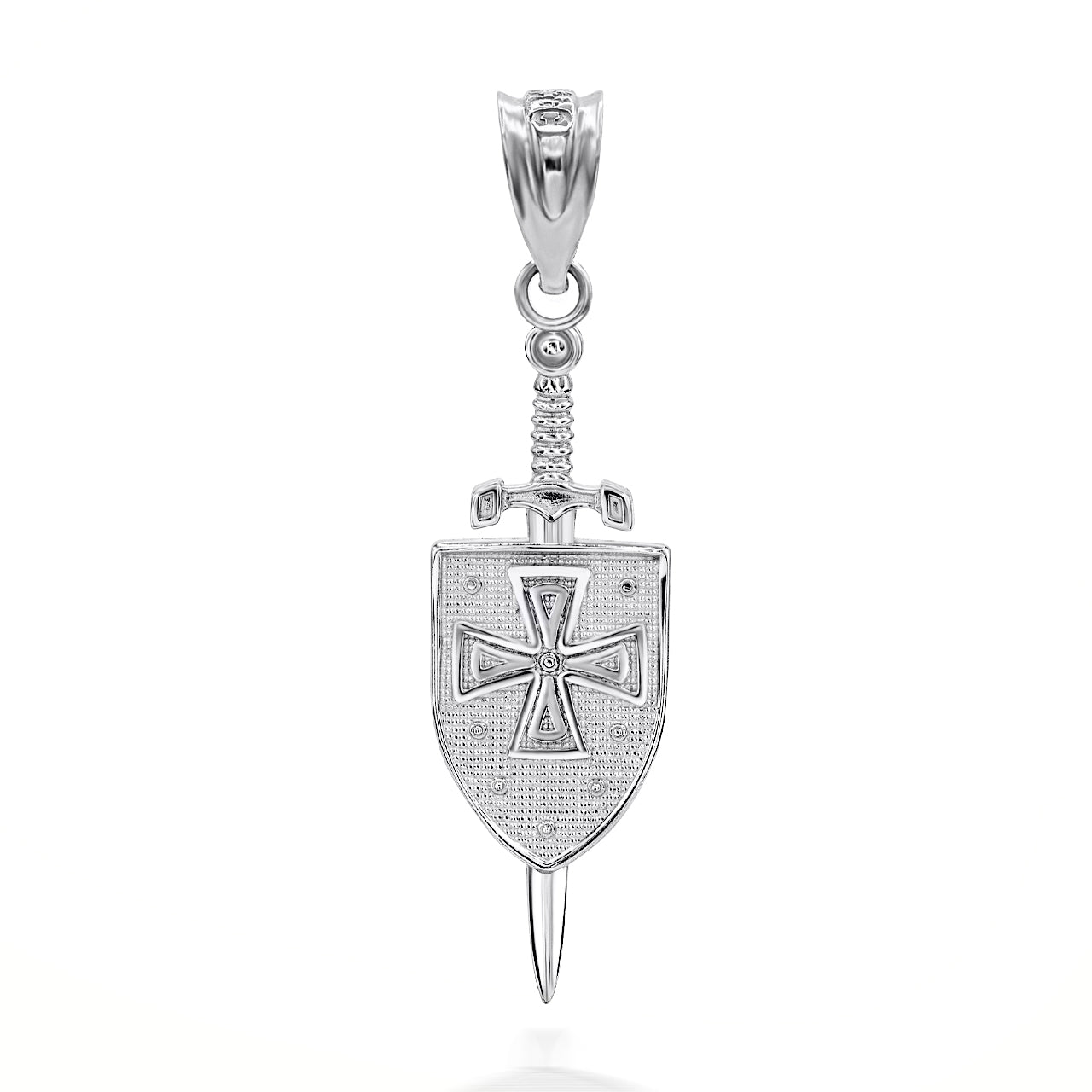 Gold 3D Saint Michael Sword & Shield Cross Pendant Necklace, view 8