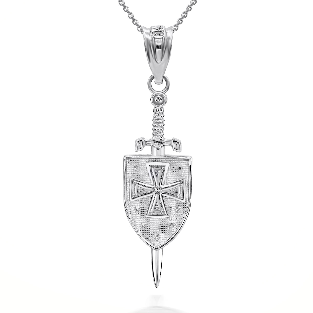 Gold 3D Saint Michael Sword & Shield Cross Pendant Necklace, view 9