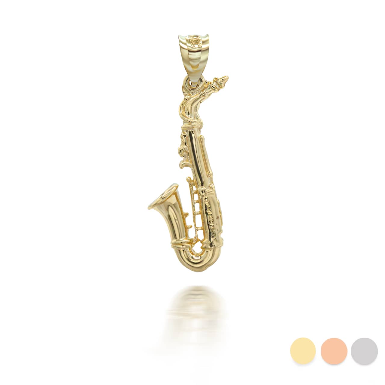 Gold 3D Saxophone Musical Instrument Pendant Necklace
