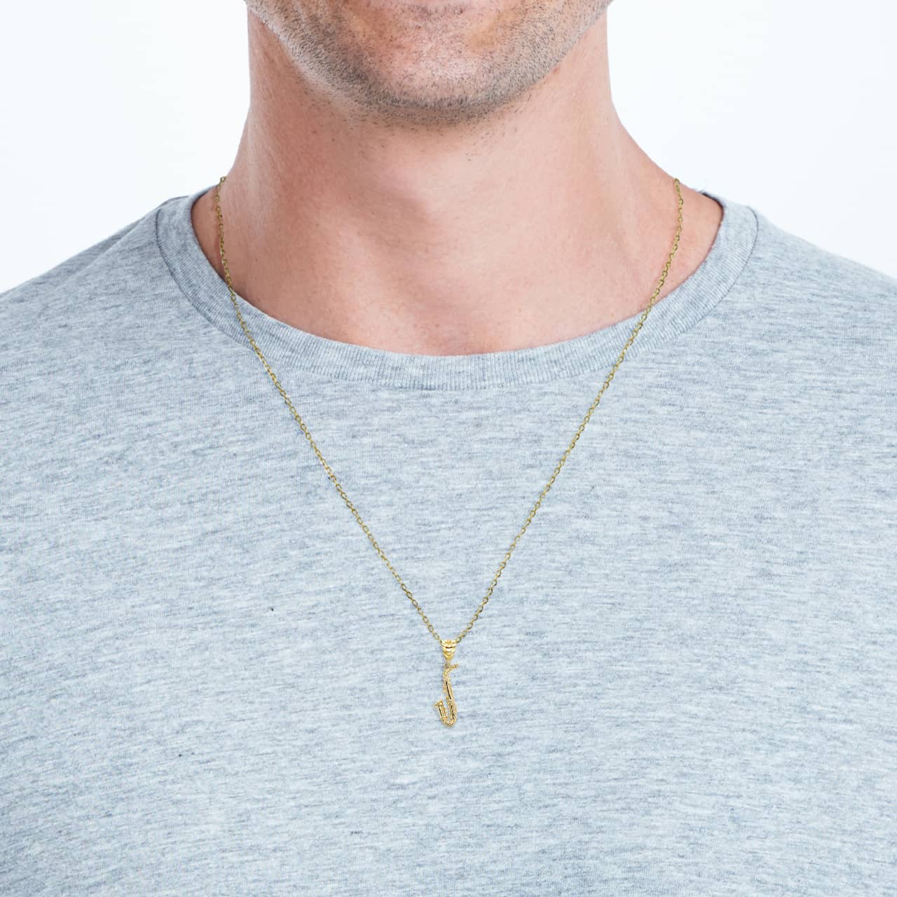 Gold 3D Saxophone Musical Instrument Pendant Necklace, view 3