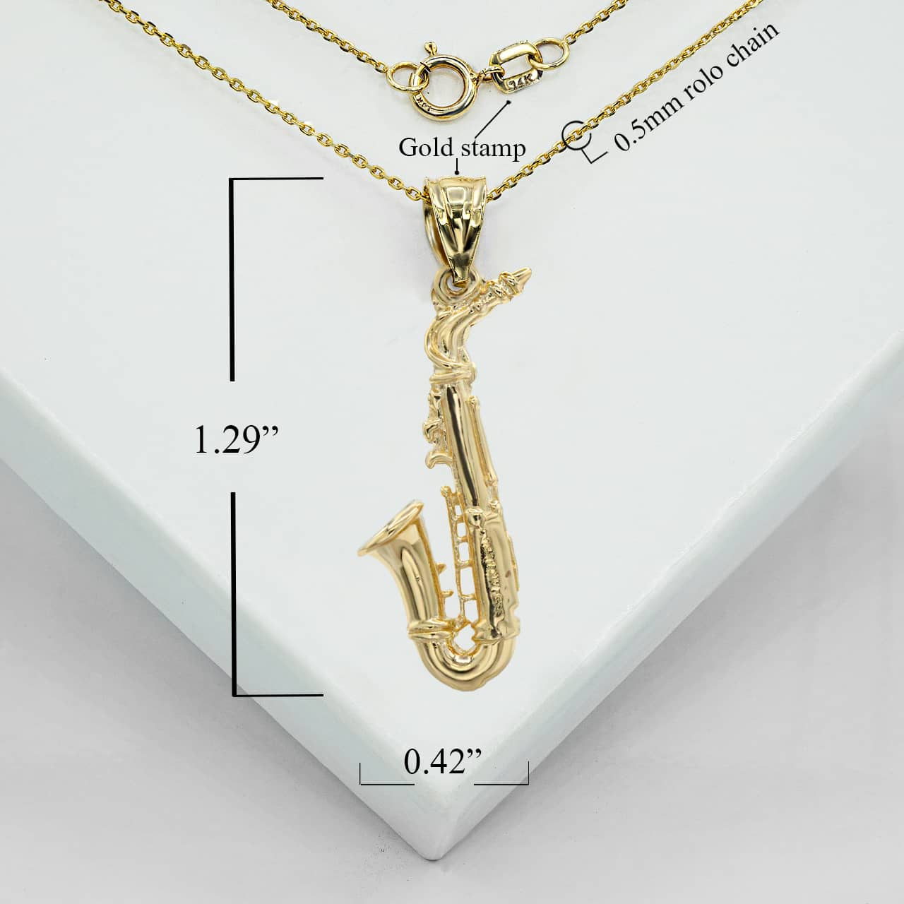 Gold 3D Saxophone Musical Instrument Pendant Necklace, view 4