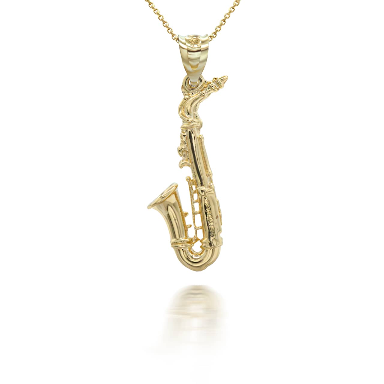 Gold 3D Saxophone Musical Instrument Pendant Necklace, view 5