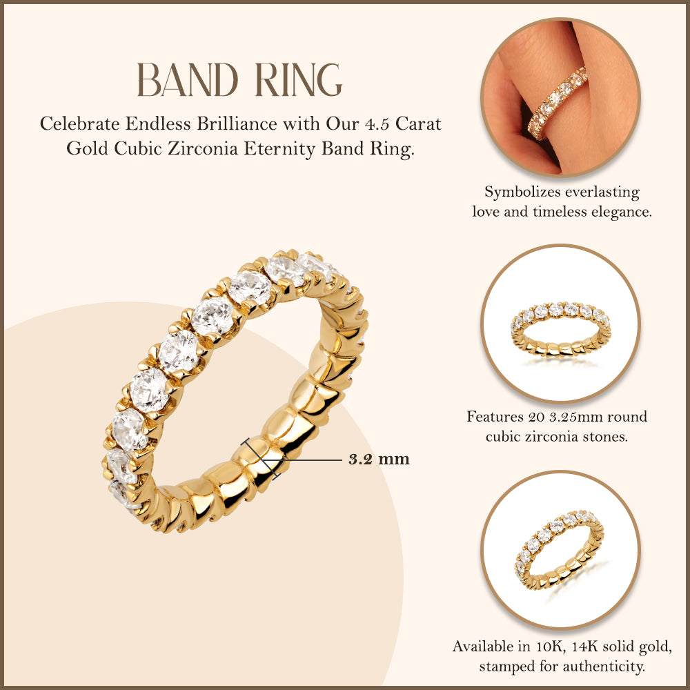 Gold 4.5 Carat Cubic Zirconia Eternity Band Ring, view 3
