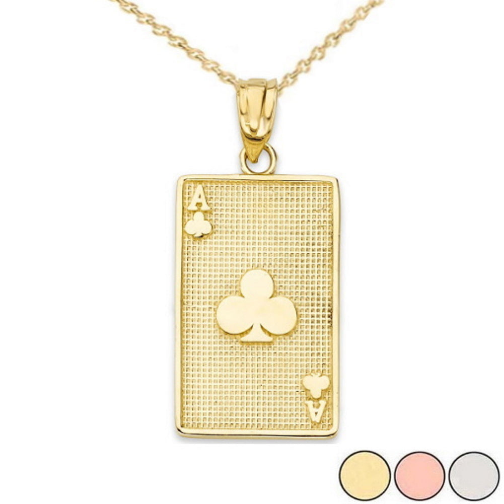 Gold Ace of Clubs Card Pendant Necklace