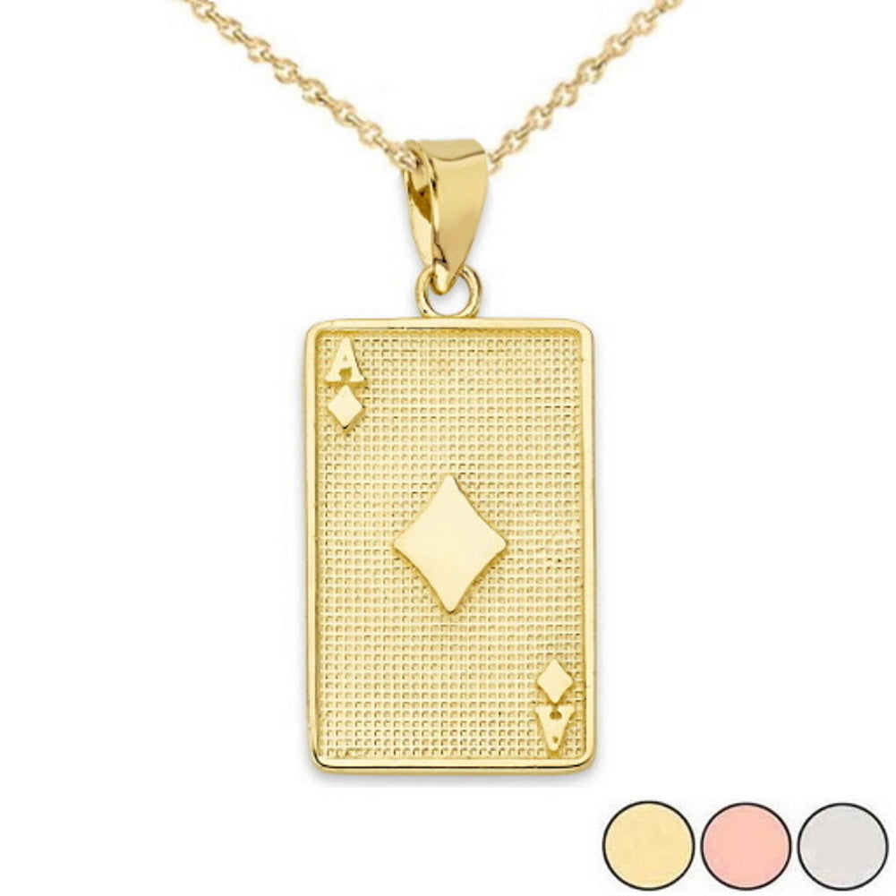 Gold Ace of Diamonds Card Pendant Necklace